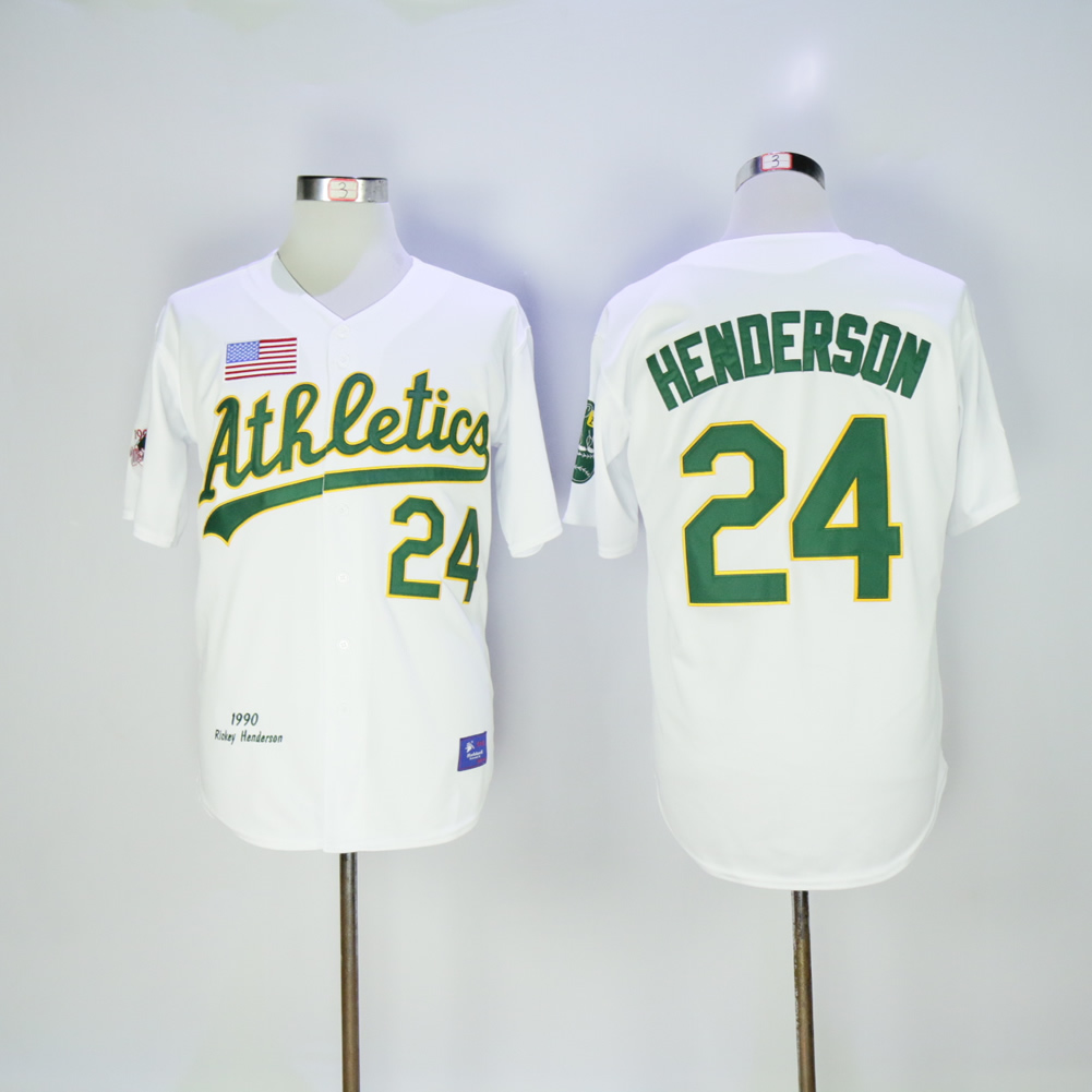 Men Oakland Athletics 24 Henderson White Throwback MLB Jerseys